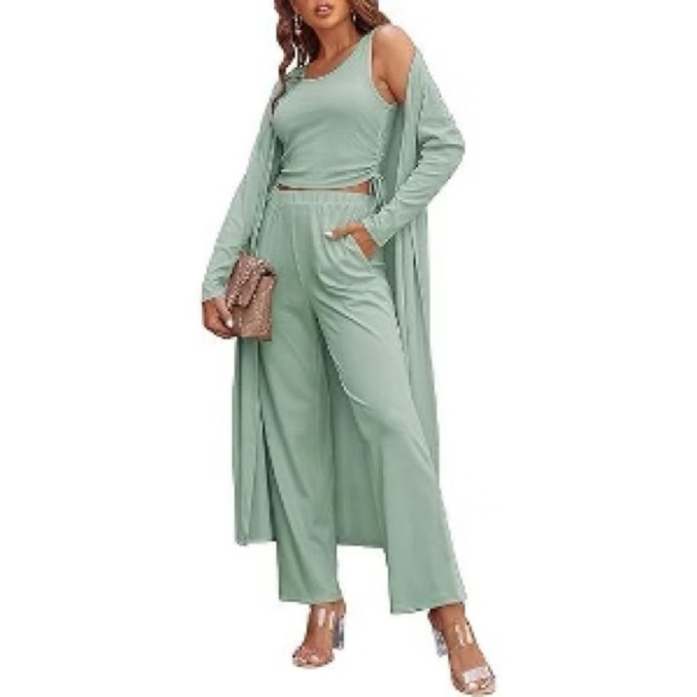 Elegant Boutique Mint Green Women's 3 Piece Jumpsuit Set - Picture 3 of 8